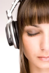 Closeup of Woman Listening to Headphones